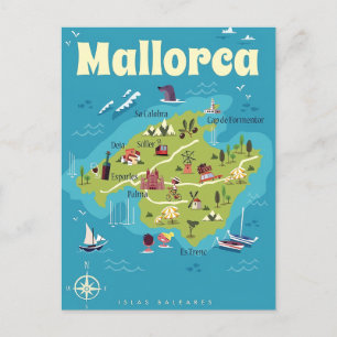Mallorca Illustrated Karta Vykort