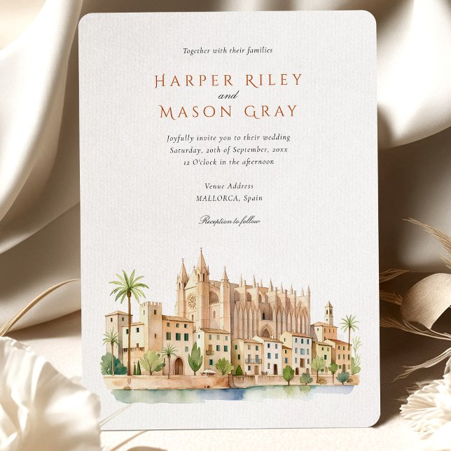 Mallorca Spain Cathedral Watercolor Bröllop Inbjudningar (Skapare uppladdad)