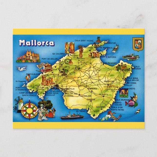 Mallorca Spain Map Postcard Vykort (Framsida)