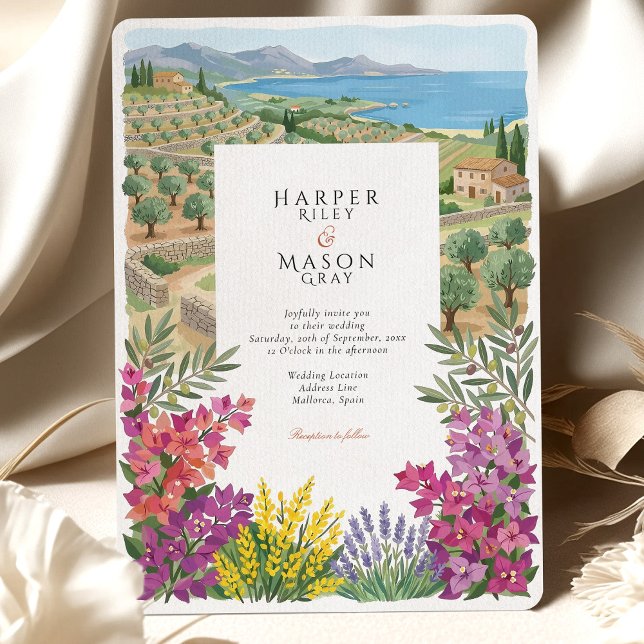 Mallorca Spain Mediterranean Coast Olive Wedding Inbjudningar (Skapare uppladdad)