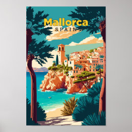 Mallorca Spain Travel Art Vintage Illustration Poster