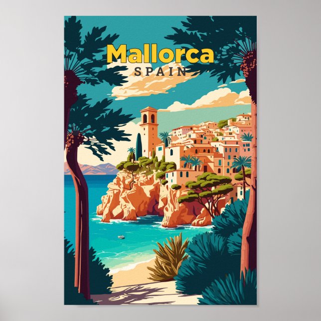 Mallorca Spain Travel Art Vintage Illustration Poster (Framsidan)