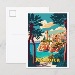 Mallorca Spain Travel Art Vintage Illustration Vykort