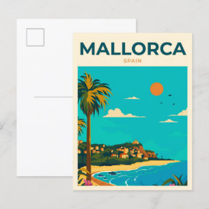 Mallorca Spain Vintage Art Illustration Travel Vykort