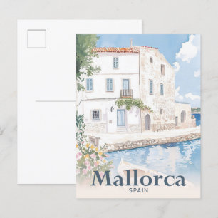 Mallorca Spain Watercolor Travel Illustration Vykort