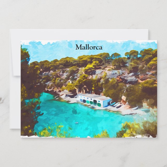 Mallorca Spanien Akvarell Panorama Utsikt Kort (Framsida)