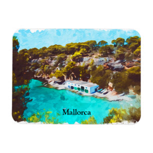 Mallorca Spanien Akvarell Panorama Utsikt Magnet