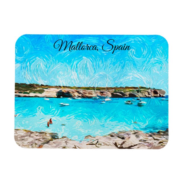Mallorca Spanien Baleariska Öar Akvarell Målning Magnet (Horisontell)
