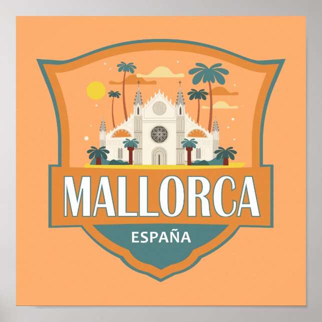 Mallorca Spanien Resa Retro-märke Poster (Framsidan)