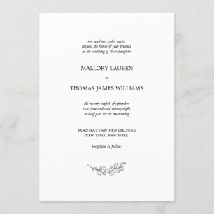 Mallory Elegant Simple Botanical Löv Bröllop Inbjudningar