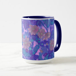 Mallow Bloom, Malva Flowers Blommigt Painting Lila Mugg