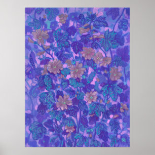Mallow Bloom, Malva Flowers Blommigt Painting Lila Poster