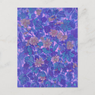 Mallow Bloom, Malva Flowers Blommigt Painting Lila Vykort