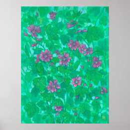 Mallow Bloom, Malva Flowers, sommarmålning av Blom Poster