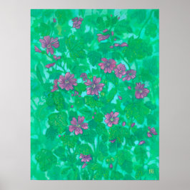 Mallow Bloom, Malva Flowers, sommarmålning av Blom Poster