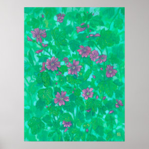 Mallow Bloom, Malva Flowers, sommarmålning av Blom Poster
