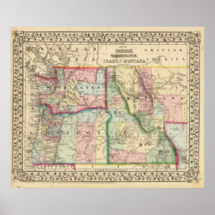 Malm tvättar, Idaho, den Mont kartan av Mitchell Poster