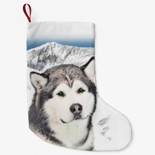 Malmmålning i Alaska - Cute Original Hund Art Liten Julstrumpa
