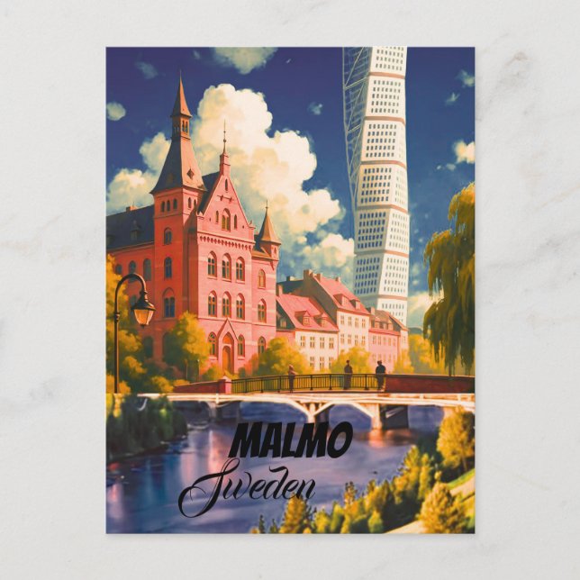 Malmö Resa Print - Malmö affisch, Malmö, Sverige W Vykort (Framsida)