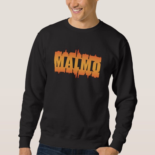 Malmo Sverige City Skyline Cityscape Gift Idea Lång Ärmad Tröja (Framsida)