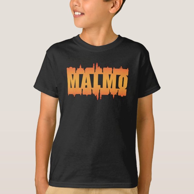 Malmo Sverige City Skyline Cityscape Gift Idea T Shirt (Framsida)