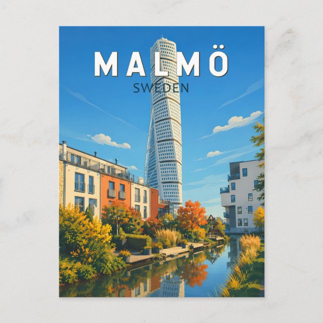Malmö Sverige Illustration Resa Konst Vintage Vykort (Framsida)