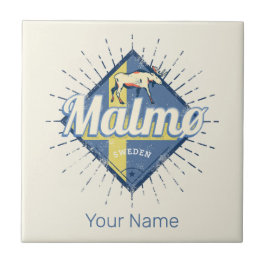 Malmo Sverige Retro Flagga Vintage Moose Souvenir Kakelplatta