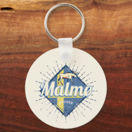 Malmo Sverige Retro Flagga Vintage Moose Souvenir Nyckelring