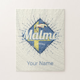 Malmo Sverige Retro Flagga Vintage Moose Souvenir Pussel