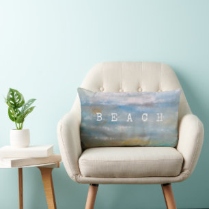 Målning av abstrakt Beach Ocean Clouds Lumbarkudde