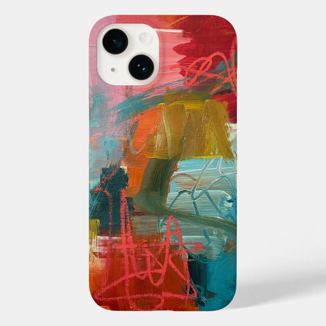 Målning av abstrakt i teal och röd för iPhone 14 (Baksida)