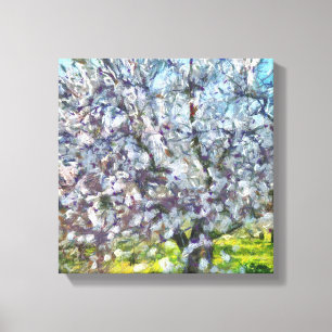 Målning av Almond Träd Blommar Doted Art Stil Canvastryck