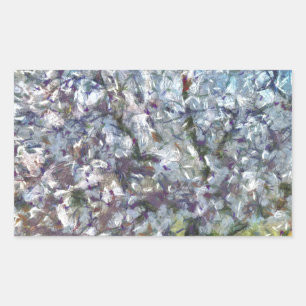Målning av Almond Träd Blommar Doted Art Stil Rektangulärt Klistermärke