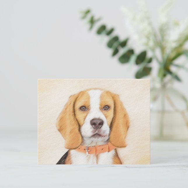 Målning av Beagle Hound Hund Original Djurkonst Vykort (Stående Fram)