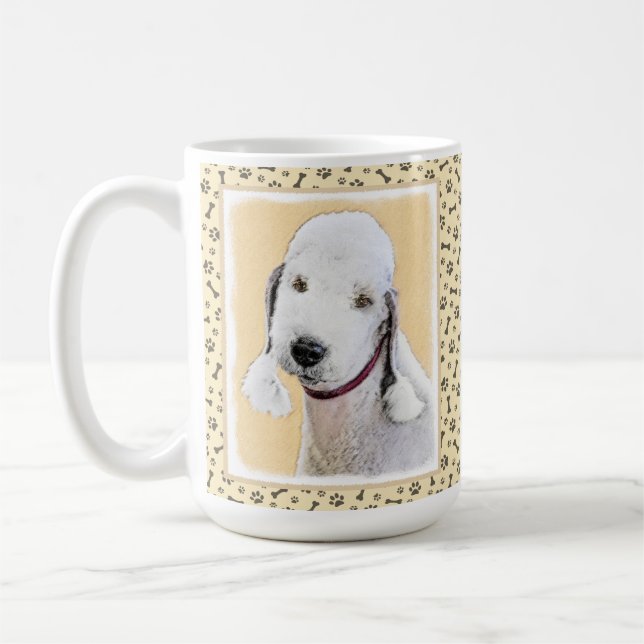 Målning av Bedlington Terrier - Original konst om  Kaffemugg (Vänster)