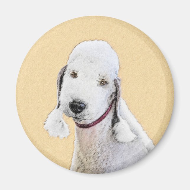 Målning av Bedlington Terrier - Original konst om  Magnet (Framsidan)