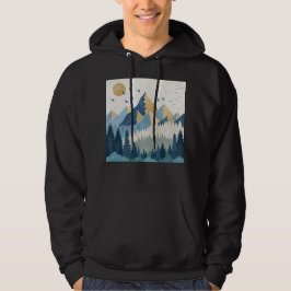 Målning av berg med fåglar i flykt hoodie