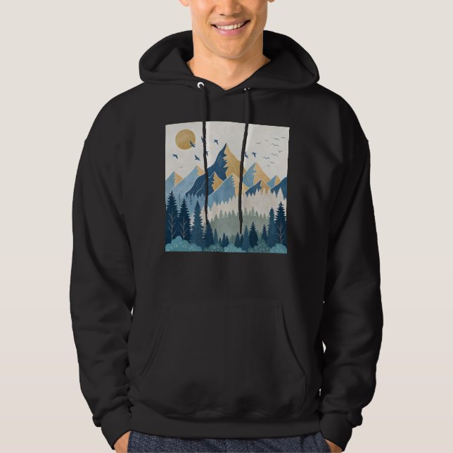 Målning av berg med fåglar i flykt hoodie (Framsida)