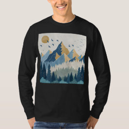 Målning av berg med fåglar i flykt t shirt