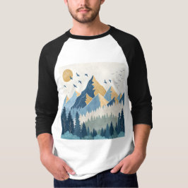 Målning av berg med fåglar i flykt t shirt