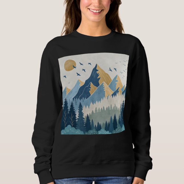 Målning av berg med fåglar i flykt t shirt (Framsida)