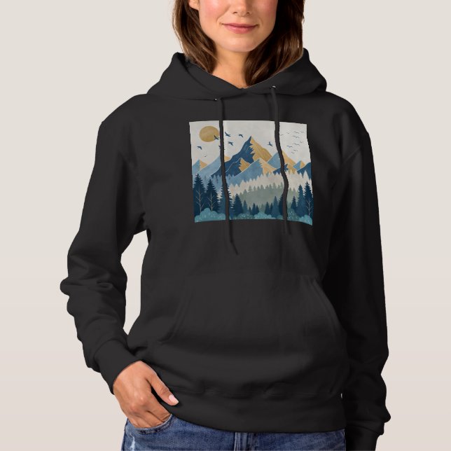 Målning av berg med fåglar i flykt t shirt (Framsida)