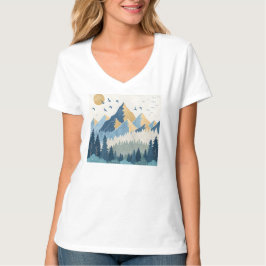 Målning av berg med fåglar i flykt t shirt