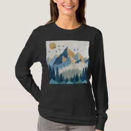 Målning av berg med fåglar i flykt t shirt