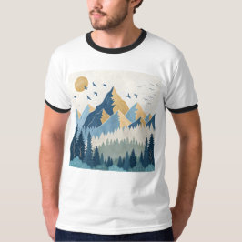 Målning av berg med fåglar i flykt t shirt