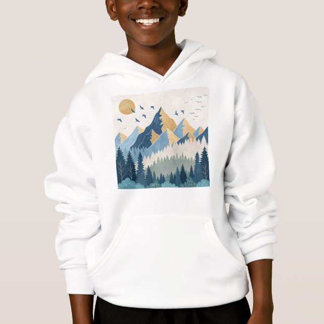 Målning av berg med fåglar i flykt t shirt (Framsida)
