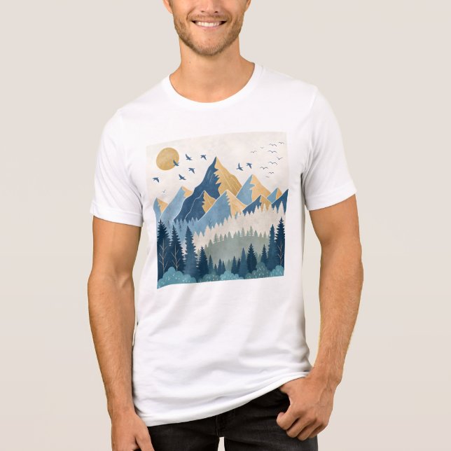 Målning av berg med fåglar i flykt t shirt (Framsida)