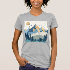 Målning av berg med fåglar i flykt t shirt