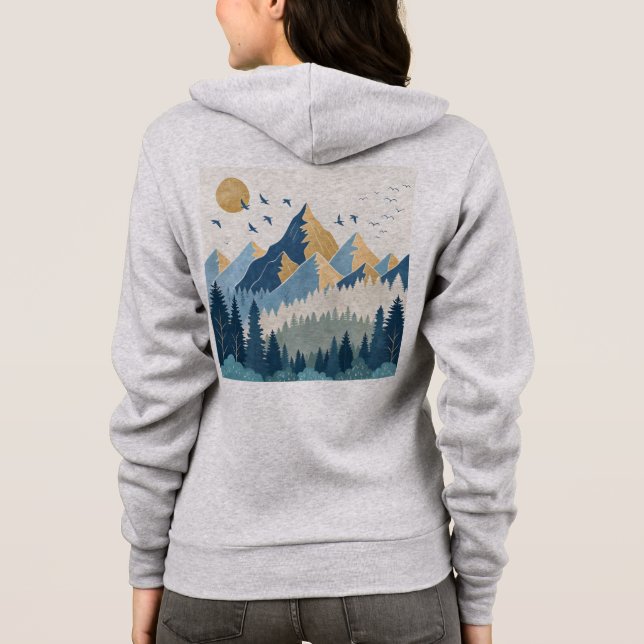 Målning av berg med fåglar i flykt t shirt (Baksida)