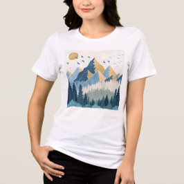 Målning av berg med fåglar i flykt t shirt